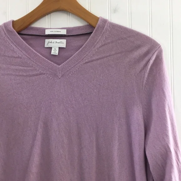 John W Nordstrom Lilac Purple Knit 100% Cashmere Sweater Mens XL V-Neck Pullover - Picture 2 of 13